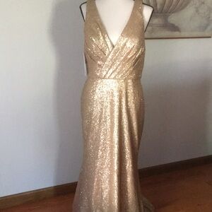 New! Bari Jay Gold Sequin Floor-Length Gown size 12 Bridesmaid Wedding Prom Gala